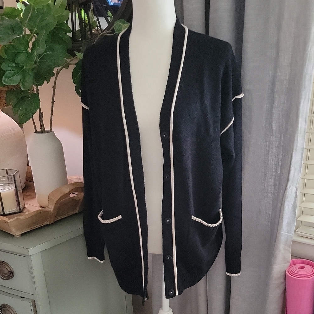 CAbi Black and White Cardigan Sweater